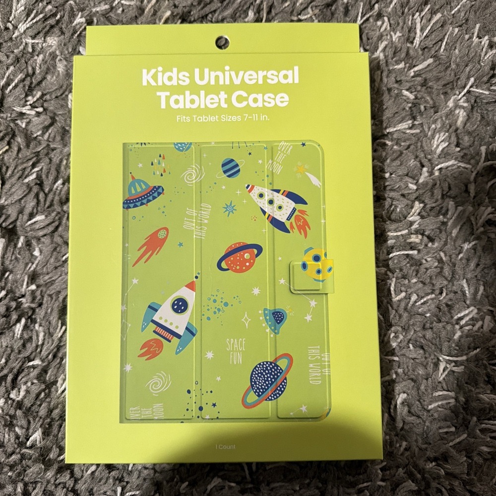 Kids Universal Tablet Case Space Design Folio Stand Fits 7-11" Tablets Green